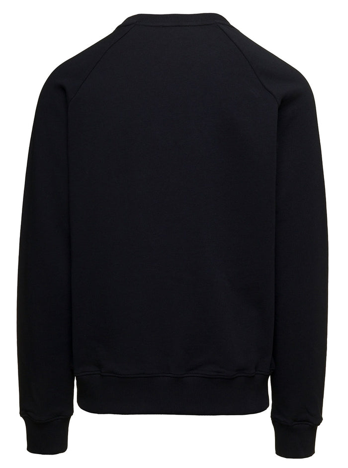 Black Crewneck Sweatshirt With 3d Effect Logo Print Organic Cotton Man Sweatshirts