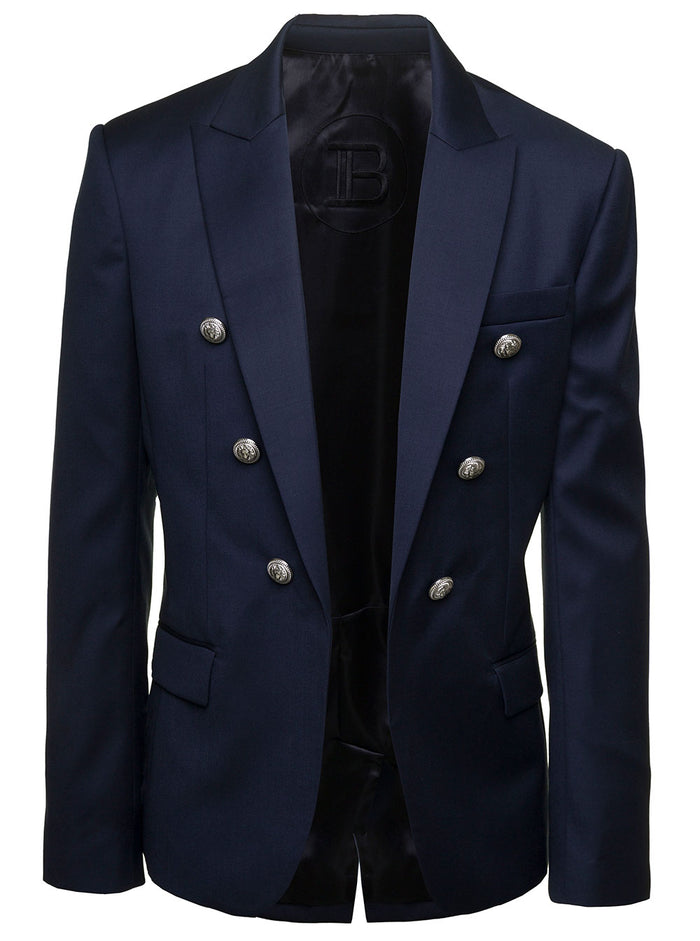 Blue Single-Breasted Open Jacket With Branded Buttons Wool Man Blu Blazers
