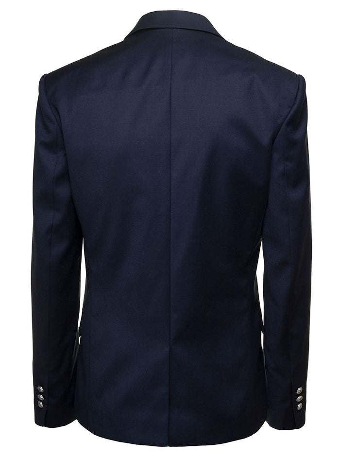 Blue Single-Breasted Open Jacket With Branded Buttons Wool Man Blu Blazers