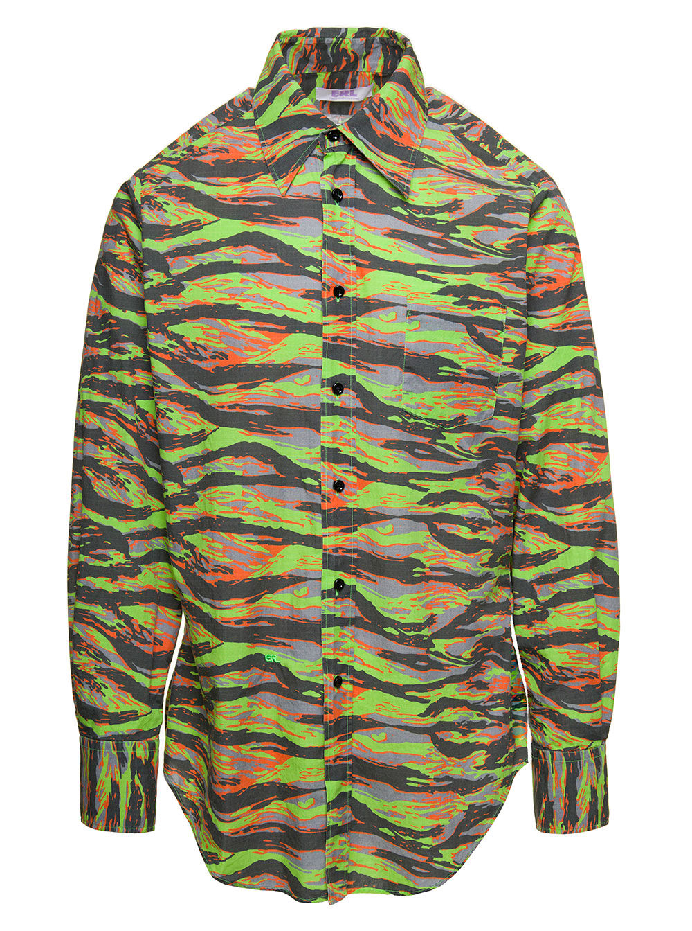 Green Long Sleeve Shirt With Graphic Print Cotton And Blouses