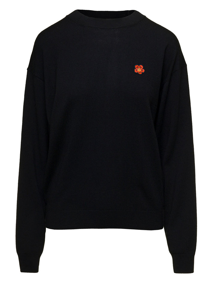 Black Sweater With Logo Patch Wool Woman Jersey