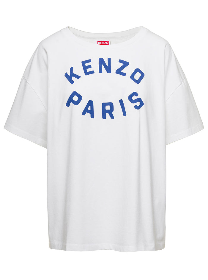 Oversized White T-Shirt With Contrasting Logo Print Cotton Woman Tshirts And Polo Shirts