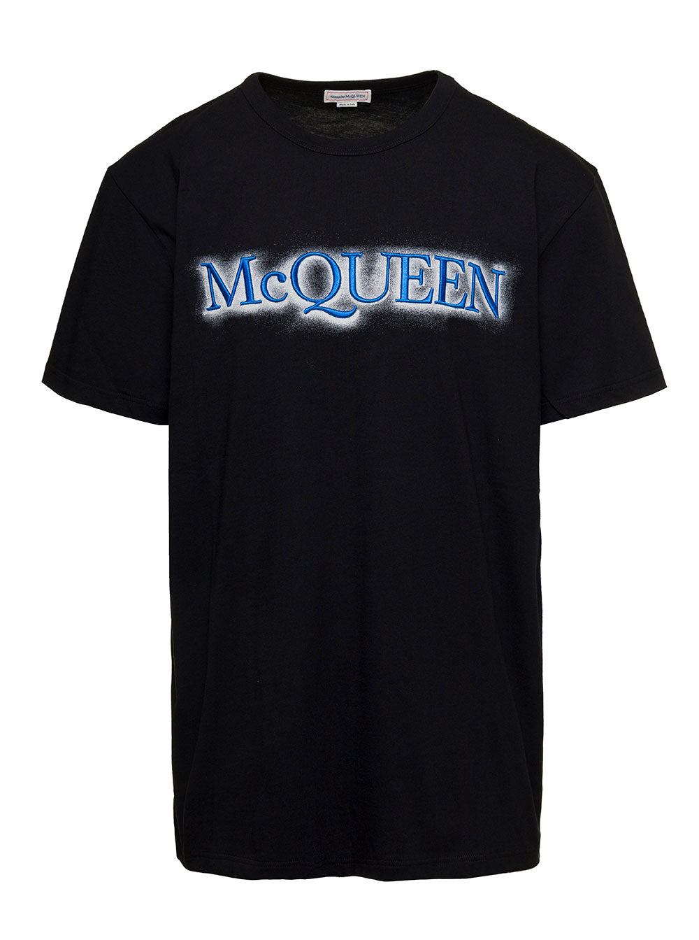Black Crewneck T-Shirt With Logo Print At The Front Cotton Man Tshirts And Polo Shirts