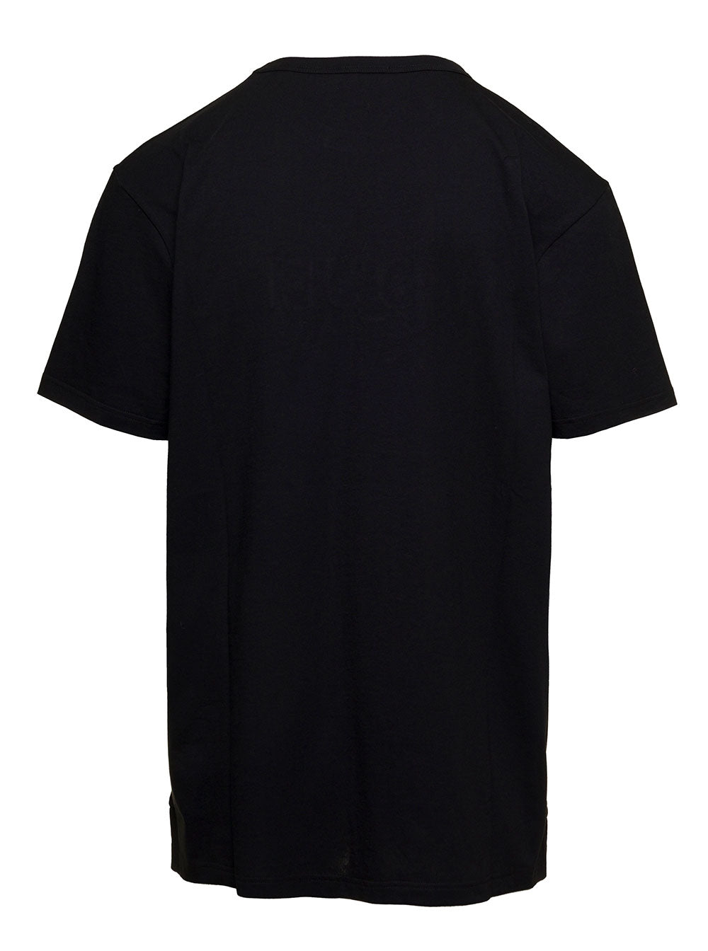 Black Crewneck T-Shirt With Logo Print At The Front Cotton Man Tshirts And Polo Shirts