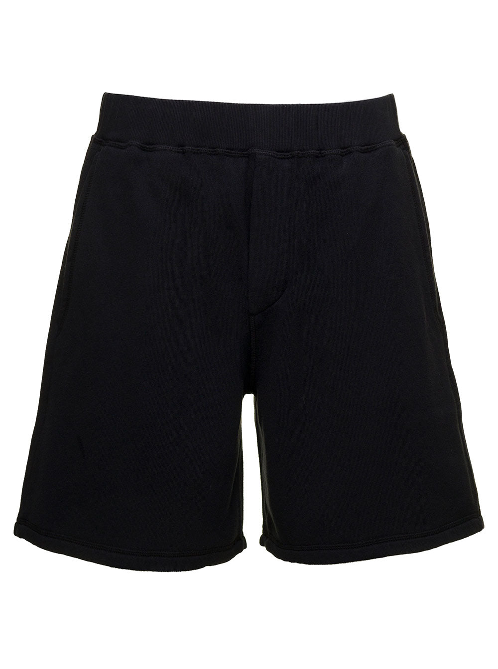 Black Bermuda Shorts With Contrasting Logo Print Cotton Man And