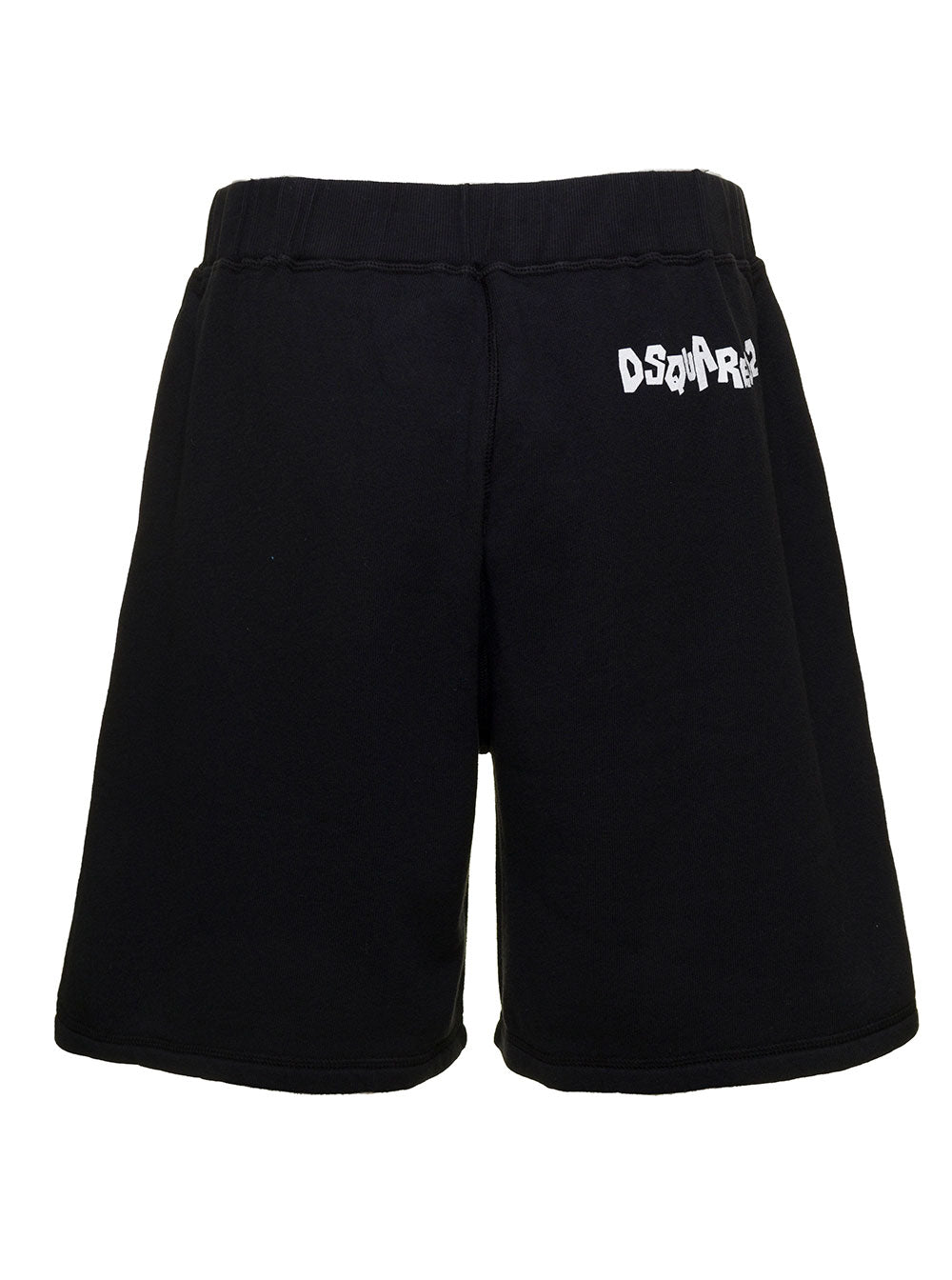 Black Bermuda Shorts With Contrasting Logo Print Cotton Man And