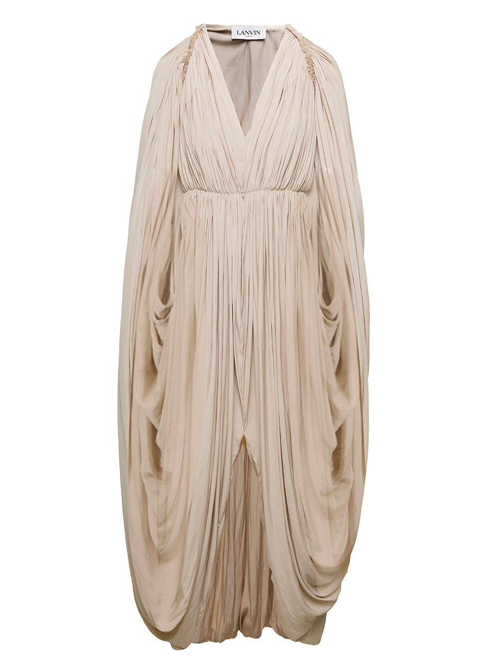 Long Beige Cape Drape Dress Polyester Woman