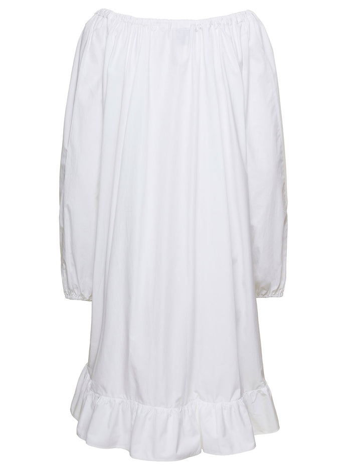Mini White Frill Dress With Bow Detail Cotton Woman