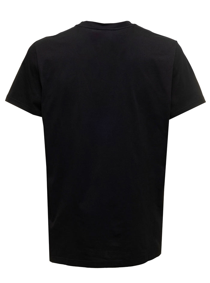 Black T-Shirt With Flock Logo Cotton Man Organic Tshirts And Polo Shirts