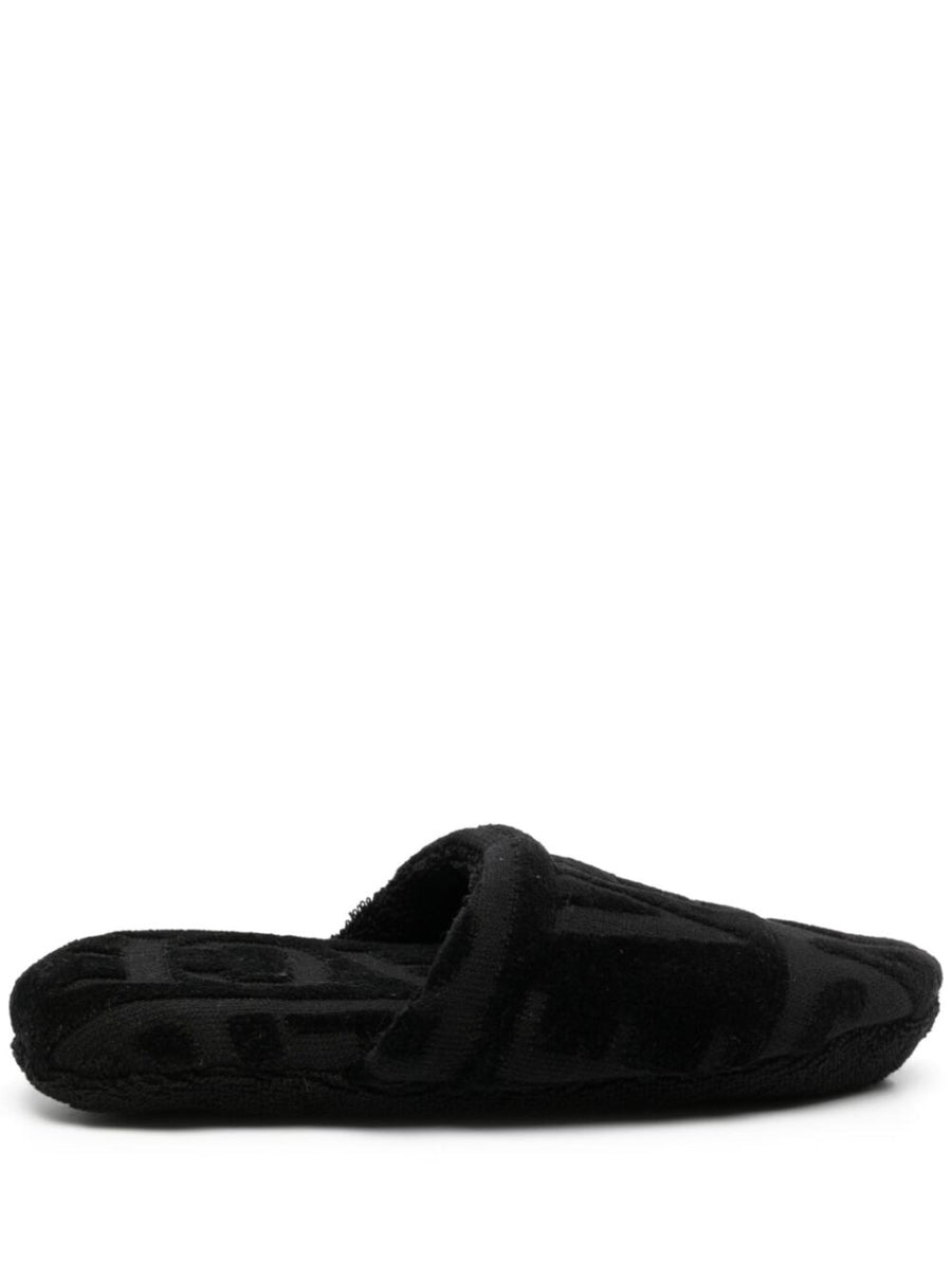 Bath Slippers Black Ecoleather Cotton