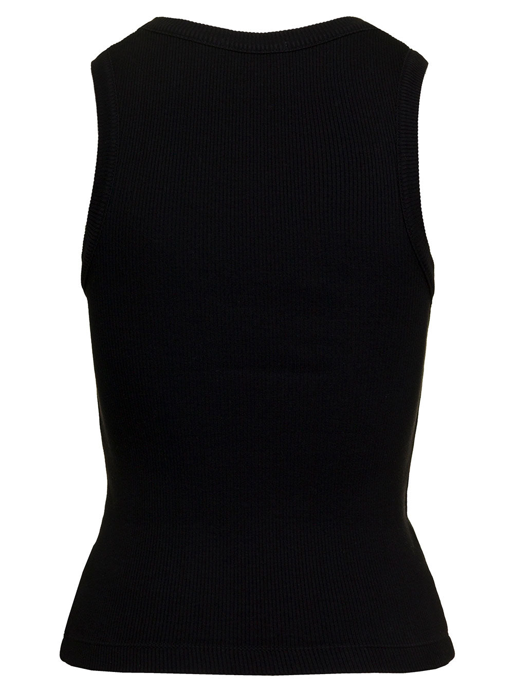 Black Ribbed Tank Top With U Neckline Cotton Blend Woman