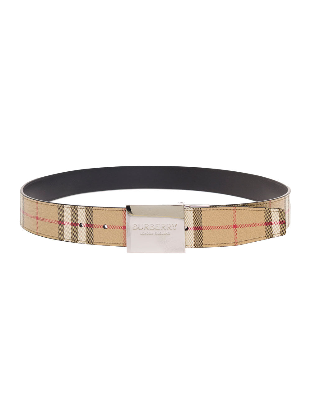 Beige Belt With Branded Check Fabric Man