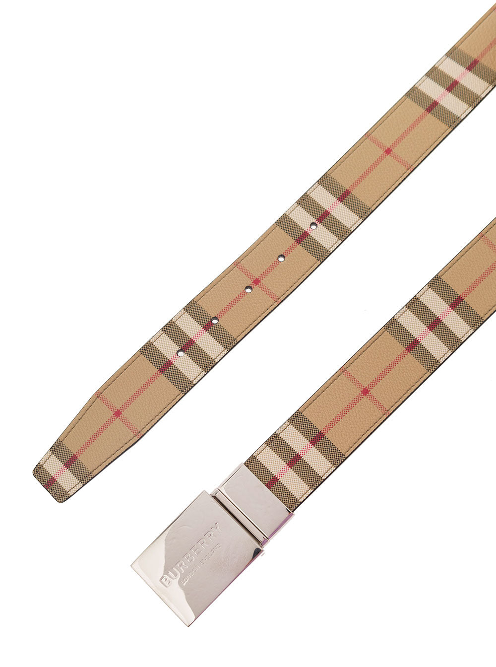 Beige Belt With Branded Check Fabric Man