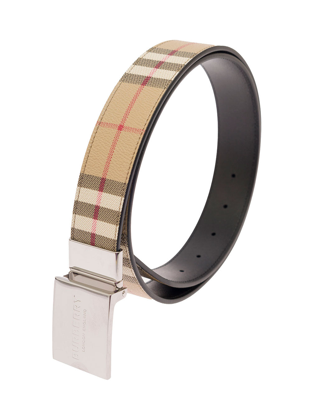 Beige Belt With Branded Check Fabric Man