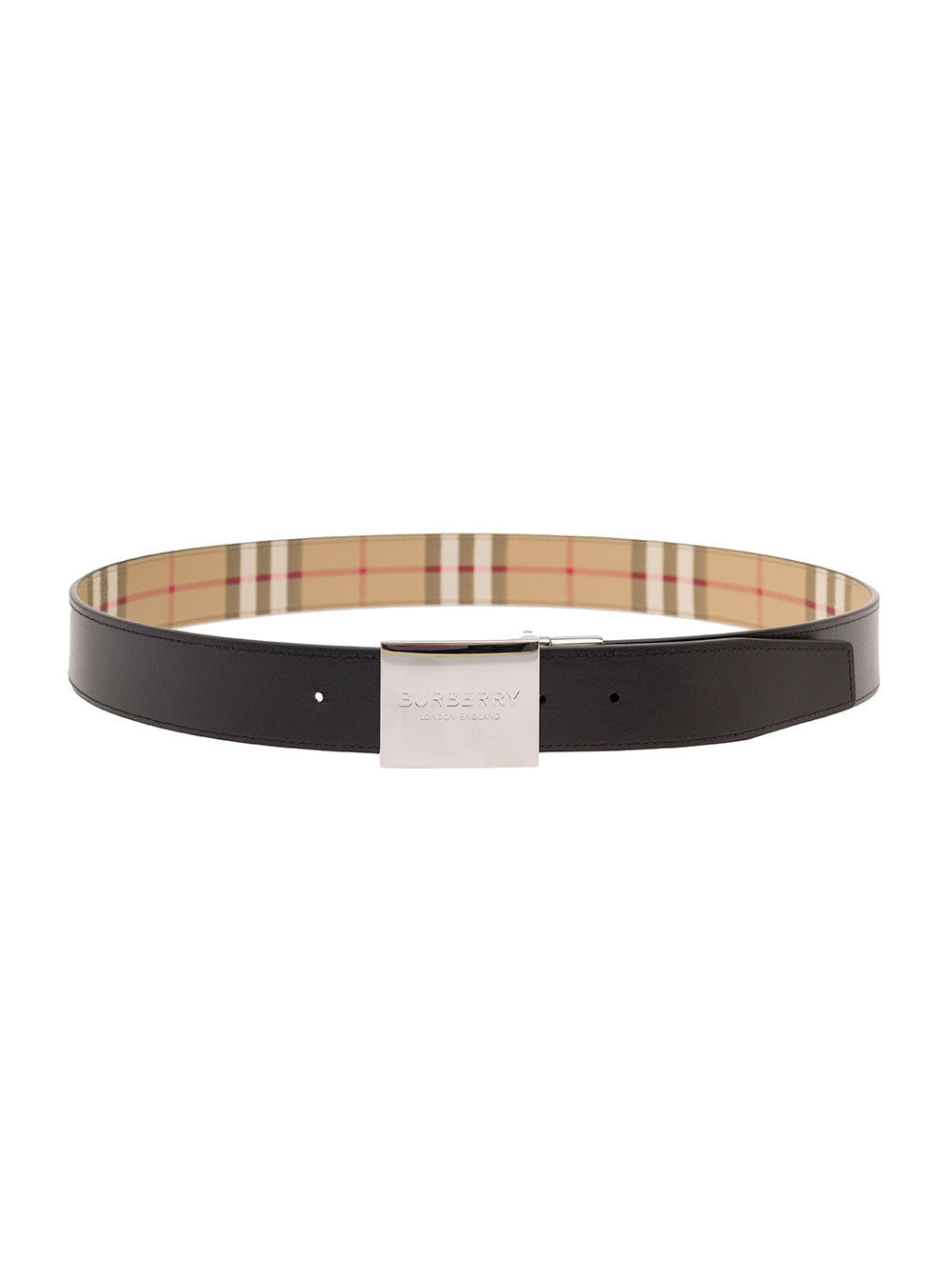 Beige Belt With Branded Check Fabric Man