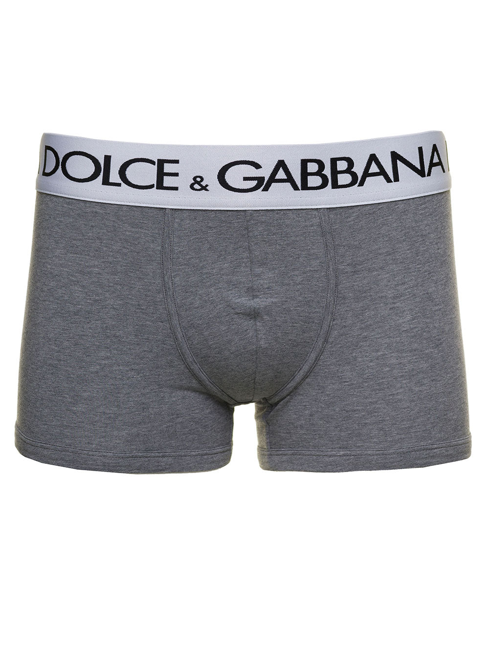 Grey Boxer Briefs With Branded Waistband Stretch Cotton Man Elastane Underwear