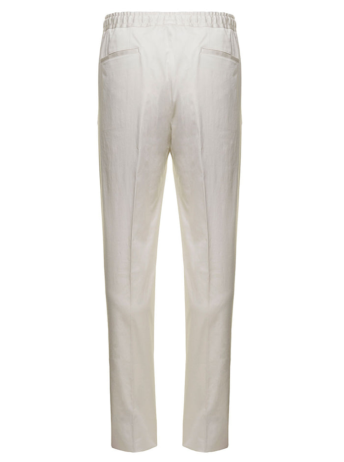 Drawstring Tapered Trousers Beige Cotton Man Grey Elastane