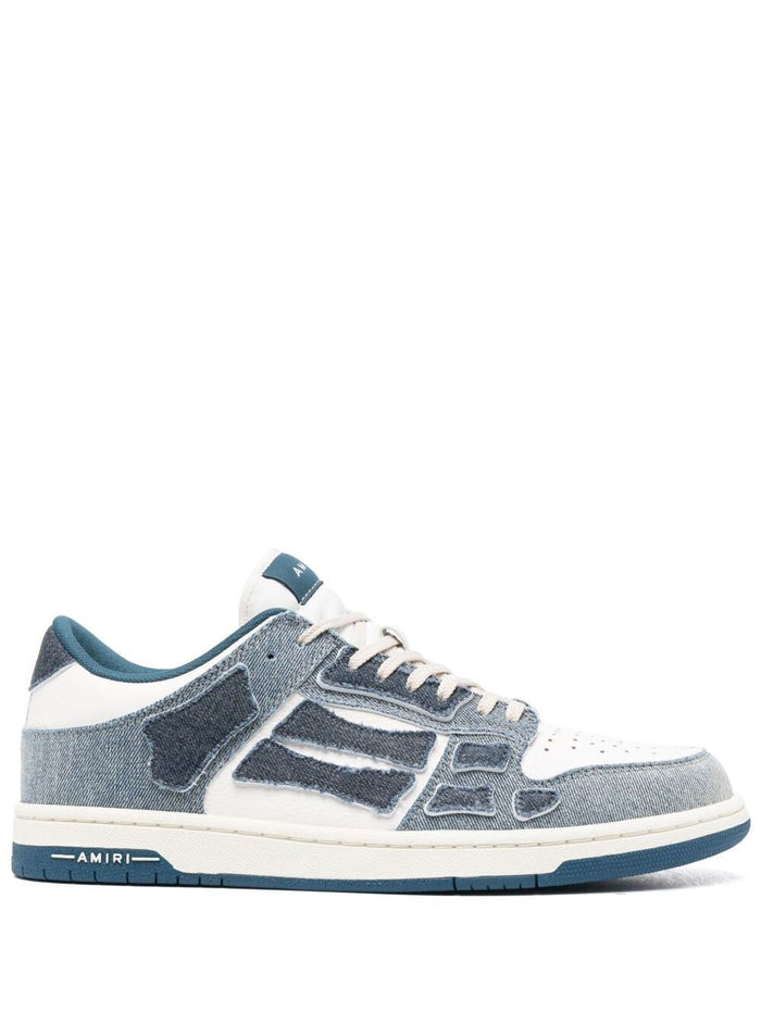 Skel Top Low White And Light Blue Sneakers With Skeleton Patch Leather Man Calf