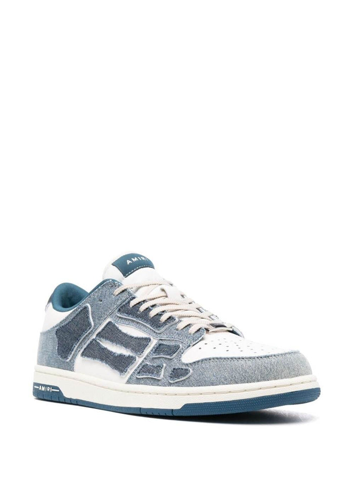 Skel Top Low White And Light Blue Sneakers With Skeleton Patch Leather Man Calf