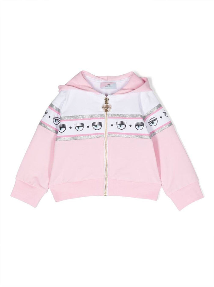 Hoodie With Signature Eyelike Logo Print Pink Cotton Girl Cotone Elastan Sweatshirts
