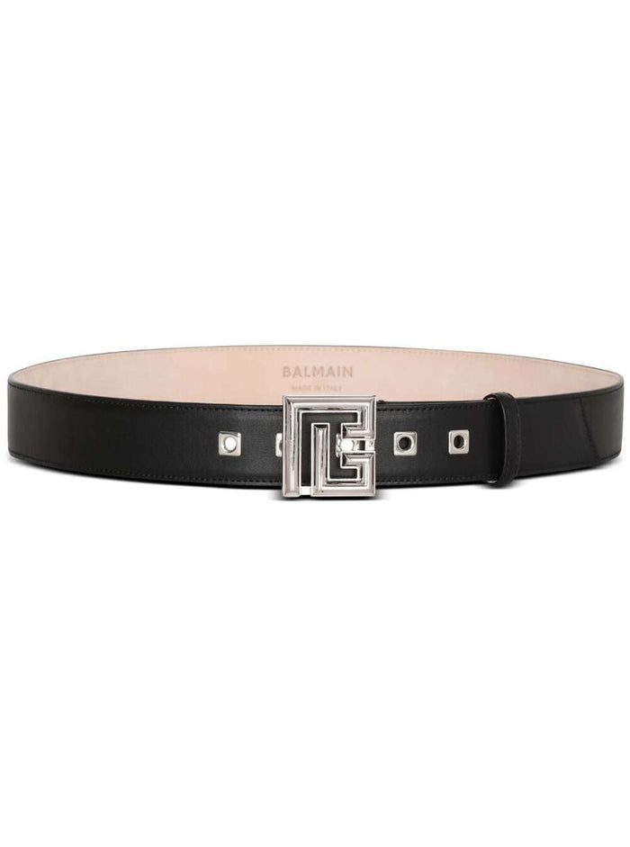 Black Belt With Logo Buckle Smooth Leather Man Calf