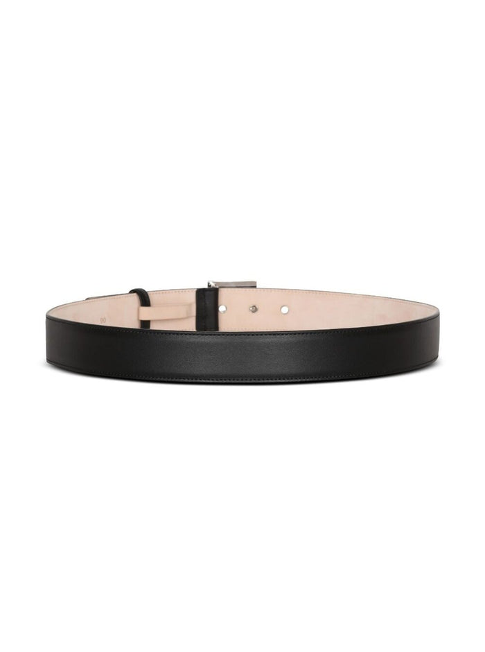 Black Belt With Logo Buckle Smooth Leather Man Calf