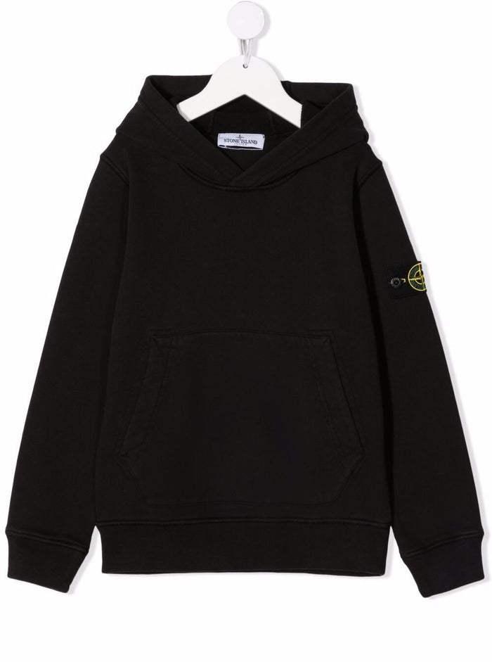 Black Cotton Hoodie With Logo Stone Island Kids Boy Sweatshirts