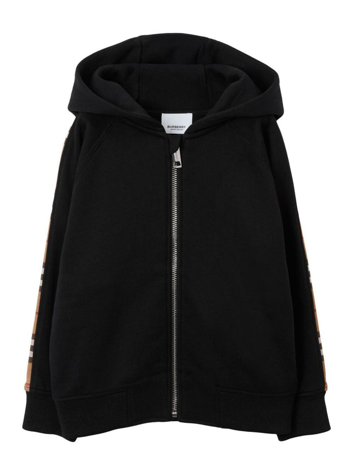 Timmy Black Hoodie With Vintage Check Inserts On Sleeves Cotton Boy Sweatshirts