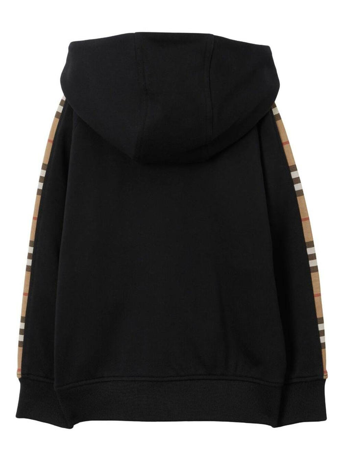 Timmy Black Hoodie With Vintage Check Inserts On Sleeves Cotton Boy Sweatshirts