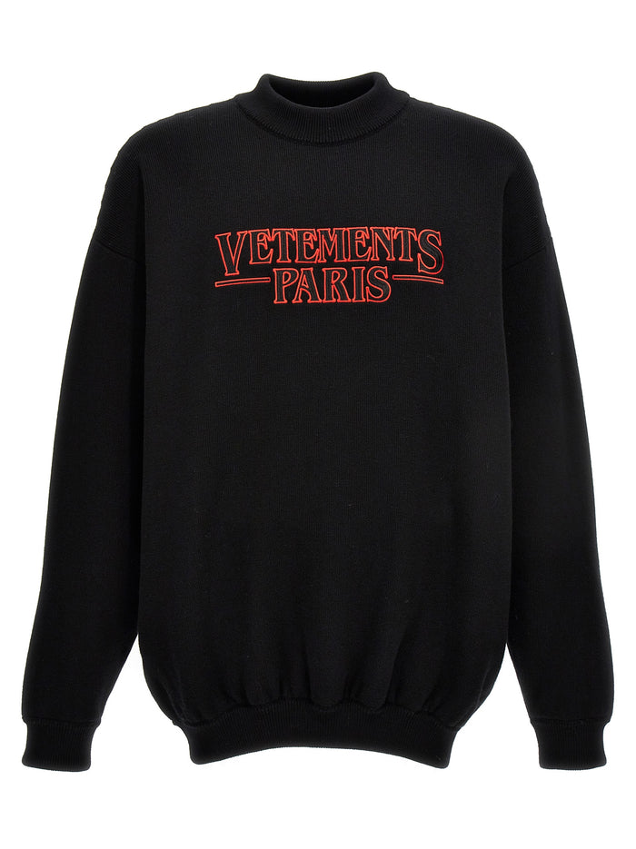 Vetements Paris Sweater Black Merino Wool Sweater, Cardigans