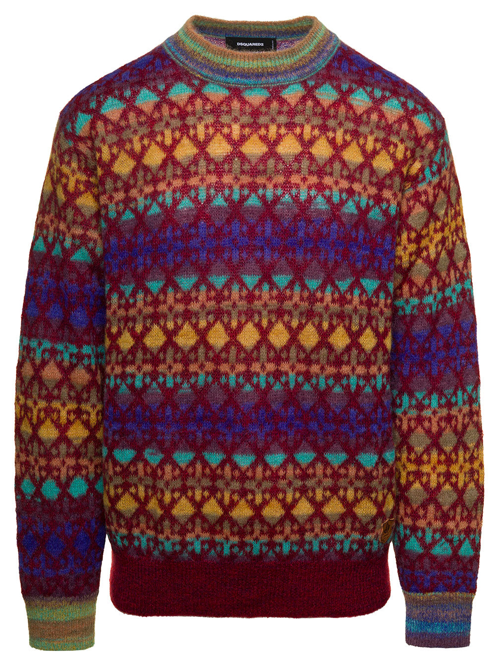 Multicolor Crewneck Sweater With Jacquard Motif Wool Man Mohair Polyamide Alpaca Jersey