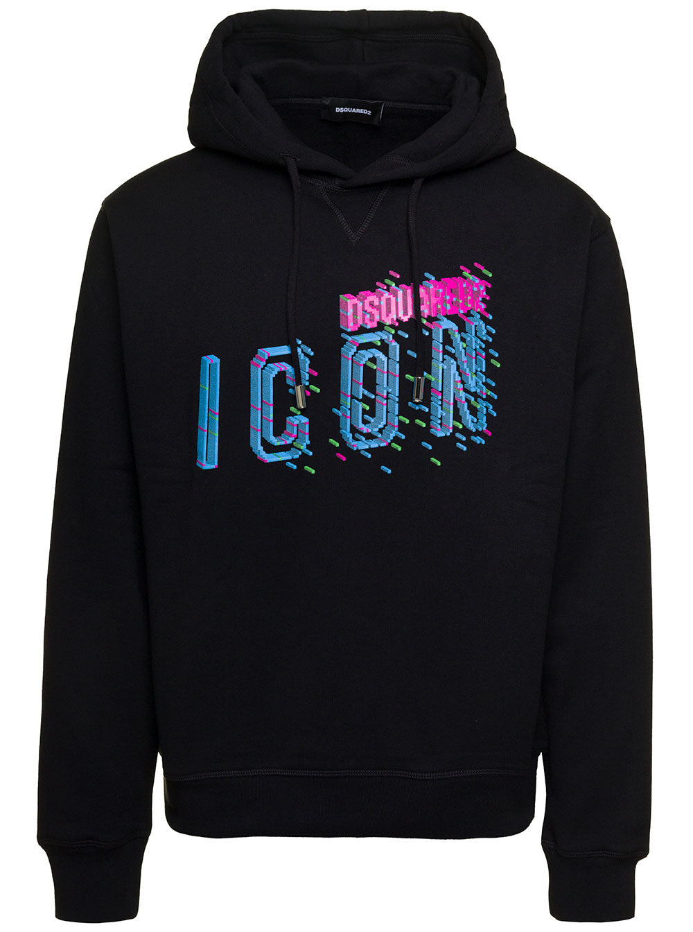 Black Hoodie With D-Squared2 Icon Print Cotton Man Sweatshirts