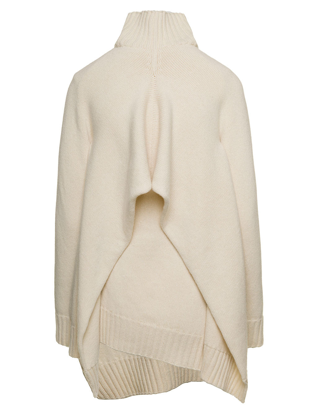 Cream White Two-Piece Sweater With High-Neck Wool Woman Virgin Jersey