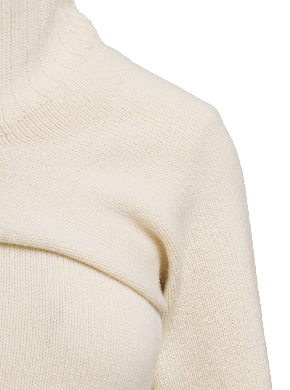 Cream White Two-Piece Sweater With High-Neck Wool Woman Virgin Jersey