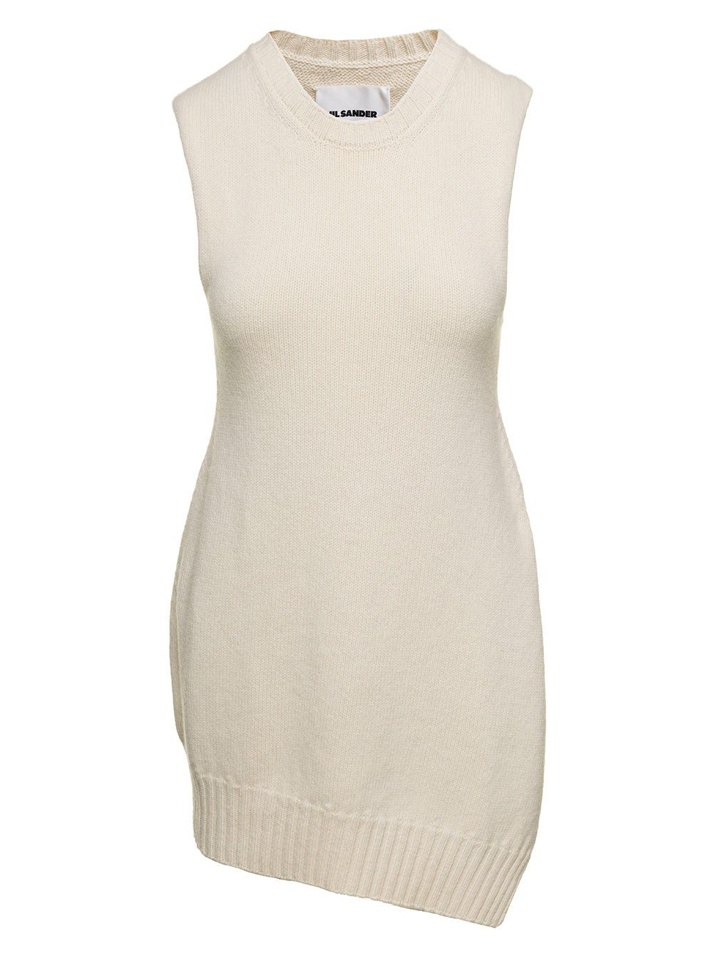 Cream White Two-Piece Sweater With High-Neck Wool Woman Virgin Jersey