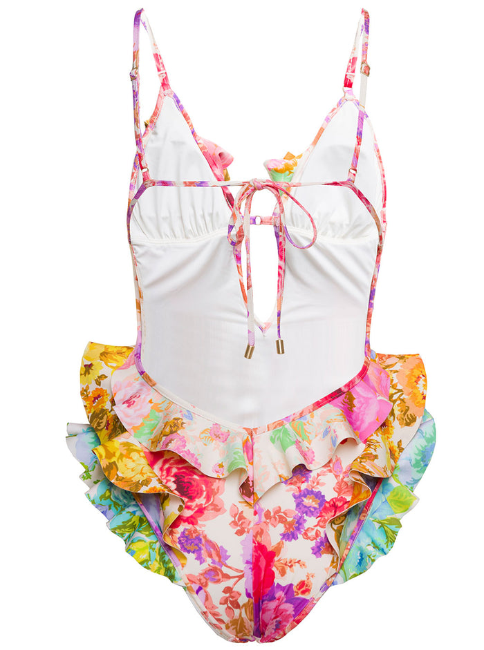 Raje Multicolor One-Piece Swimsuit With Floreal Print And Frills Stretch Polyamide Woman Polyammide Elastan Beachwear