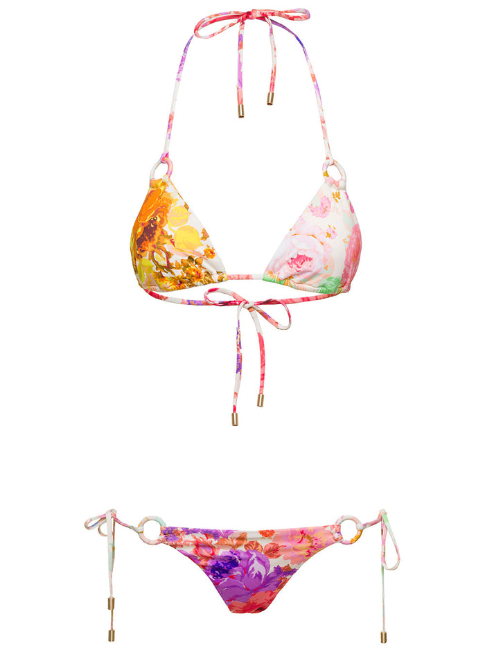 Raide Multicolor Bikini With Floreal Print And Rings Stretch Polyamide Woman Polyammide Elastan Beachwear