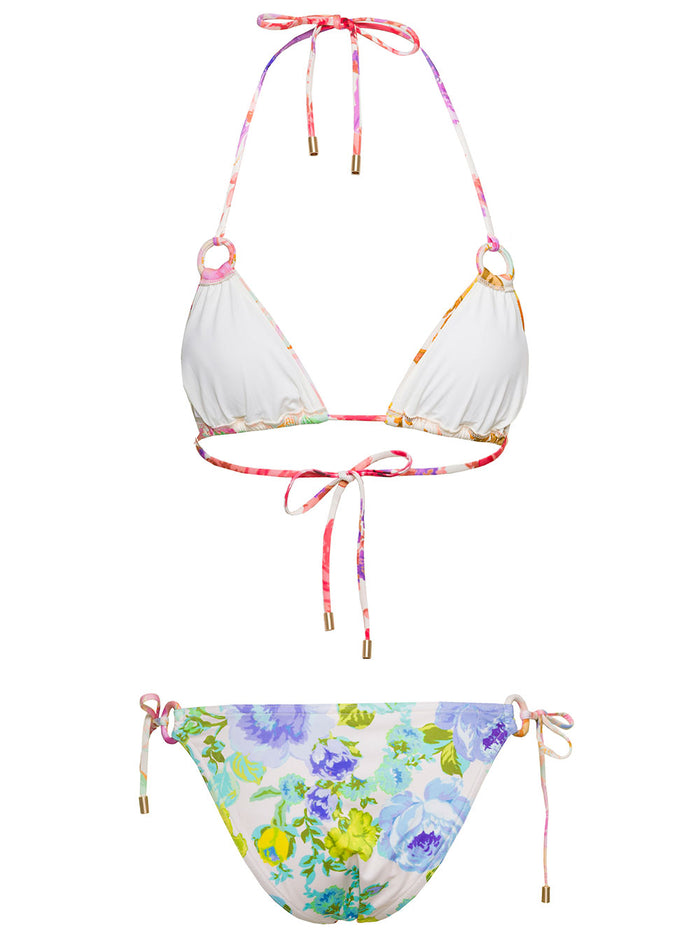 Raide Multicolor Bikini With Floreal Print And Rings Stretch Polyamide Woman Polyammide Elastan Beachwear