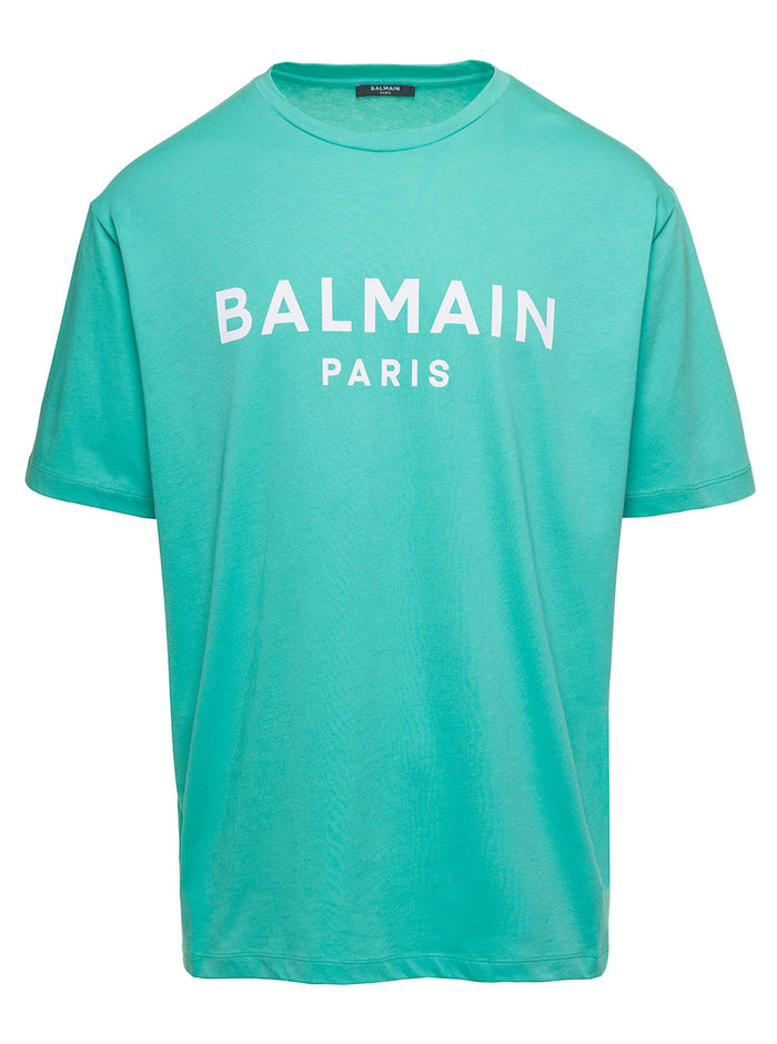 Crewneck T-Shirt With Printed Logo Green Cotton Man Organic Tshirts And Polo Shirts