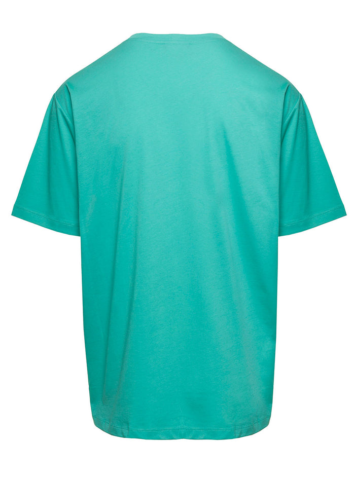 Crewneck T-Shirt With Printed Logo Green Cotton Man Organic Tshirts And Polo Shirts