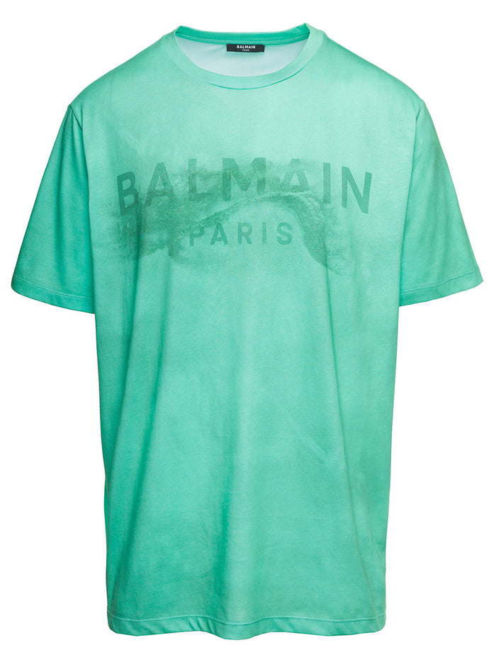 Green Crewneck T-Shirt With Desert Logo Print Cotton Man Tshirts And Polo Shirts
