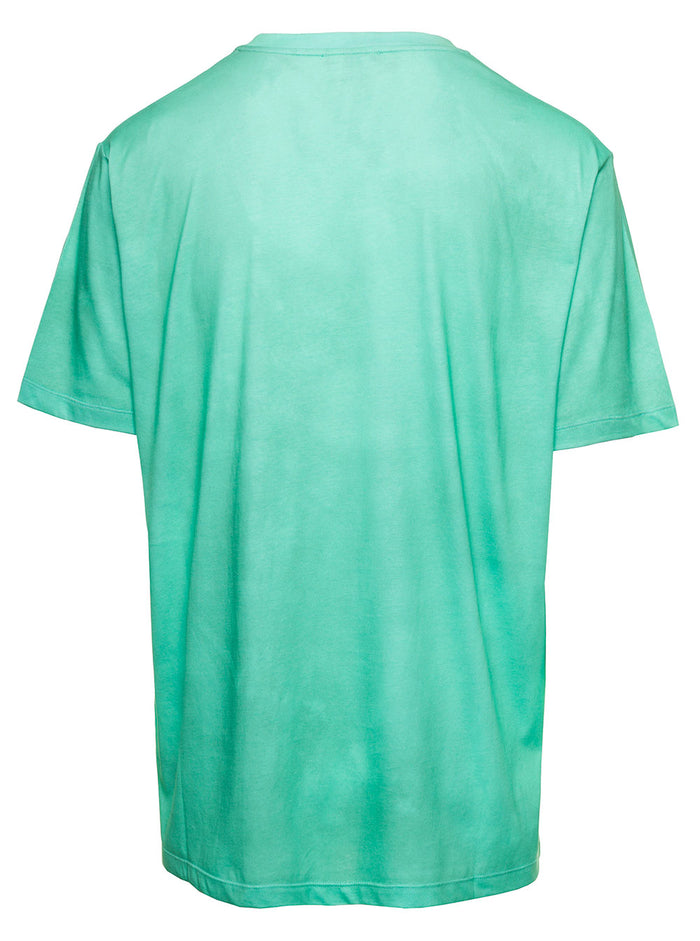 Green Crewneck T-Shirt With Desert Logo Print Cotton Man Tshirts And Polo Shirts