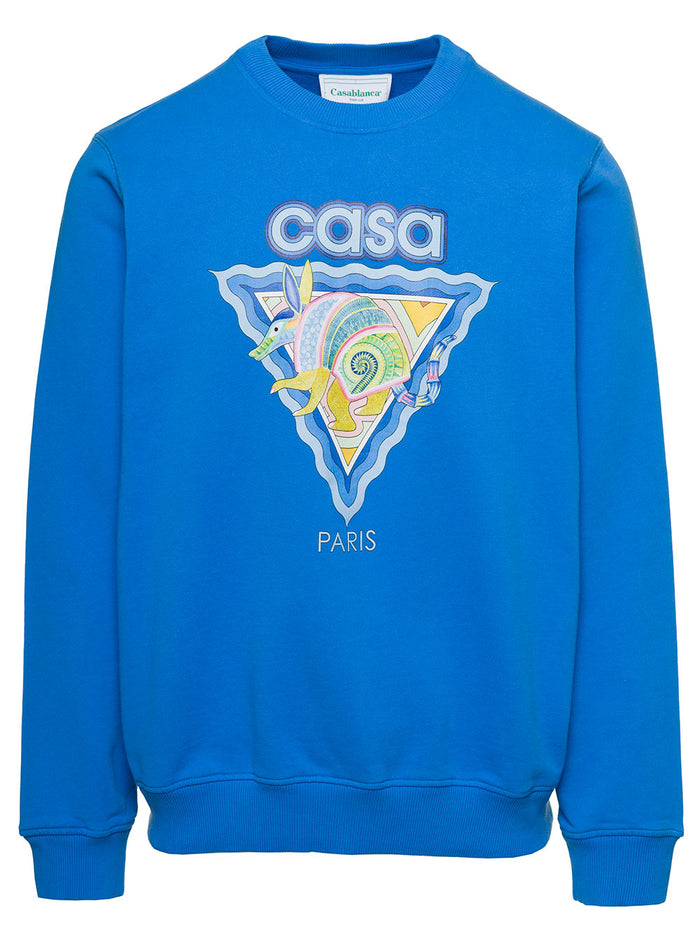 Alebrije Armadillo Print Sweatshirt Blue Cotton Man Blu Organic Sweatshirts