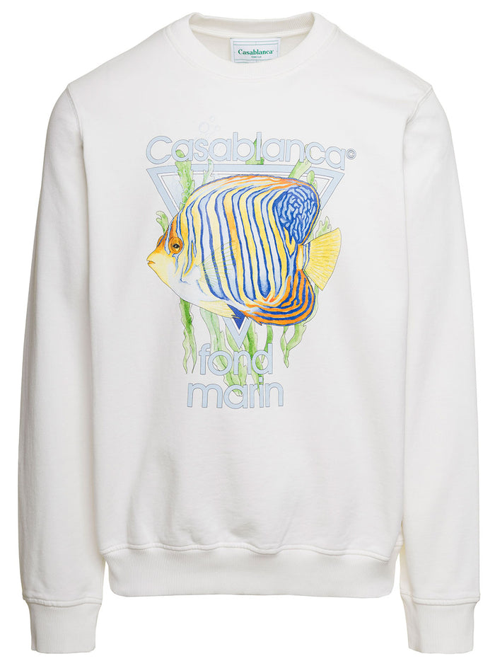 Sweatshirt With Fond Marin Logo Prin White Cotton Man Organic Sweatshirts