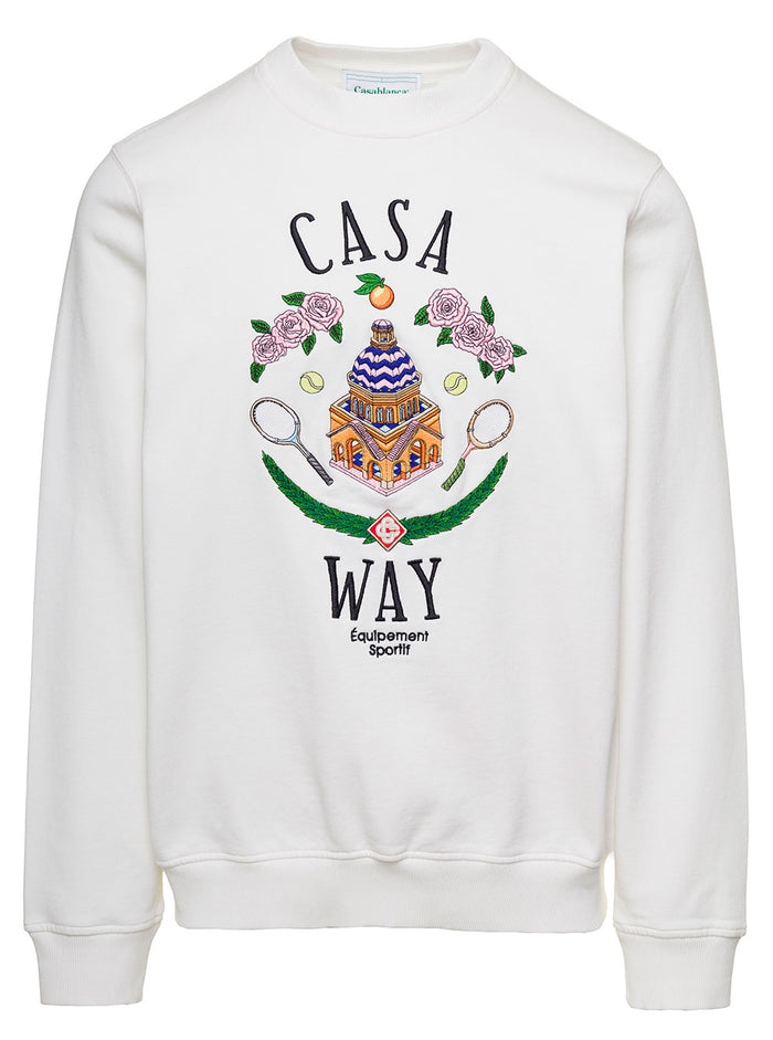 Sweatshirt With Embroidered Casa Way Logo White Cotton Woman Organic Sweatshirts