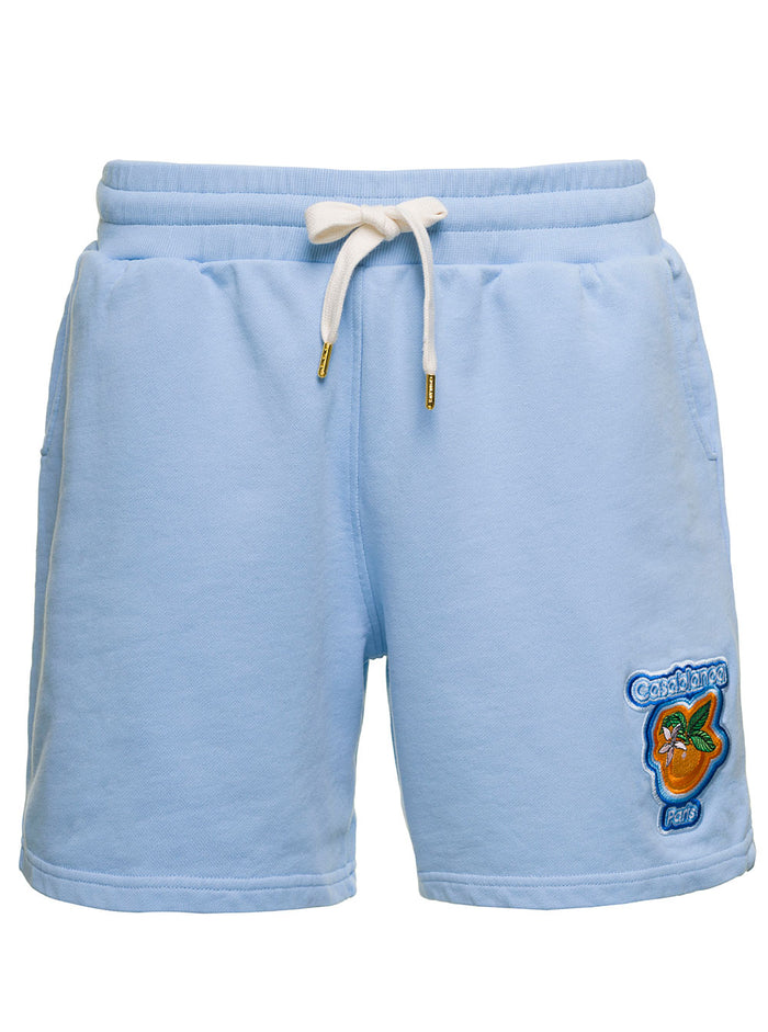 Shorts With Orange Logo Patch Light-Blue Cotton Woman Blu Organic And Bermuda