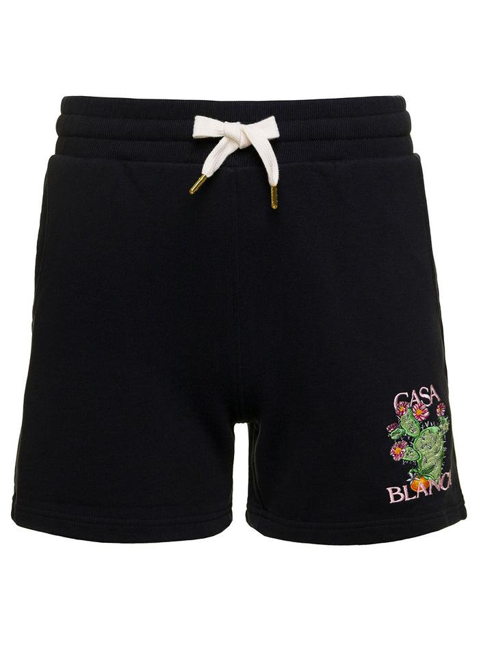 Sweatshorts With Cactus And Orange Logo Patch Black Cotton Woman Organic Shorts Bermuda