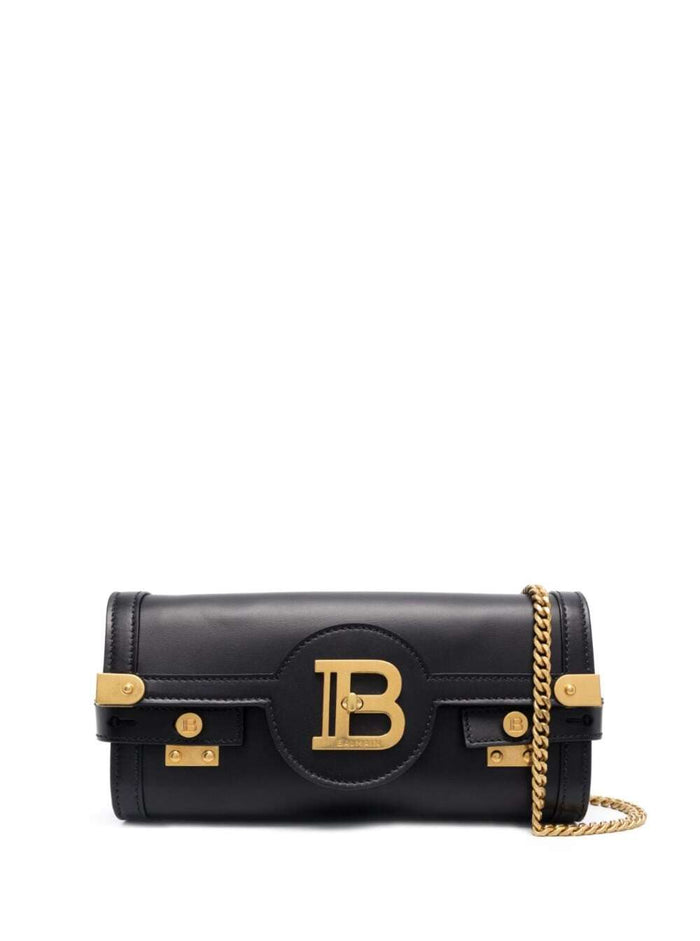 Black Shoulder Bag With B Logo Closure Smooth Leather Woman Calf Crossbody