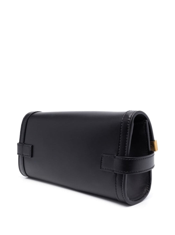 Black Shoulder Bag With B Logo Closure Smooth Leather Woman Calf Crossbody