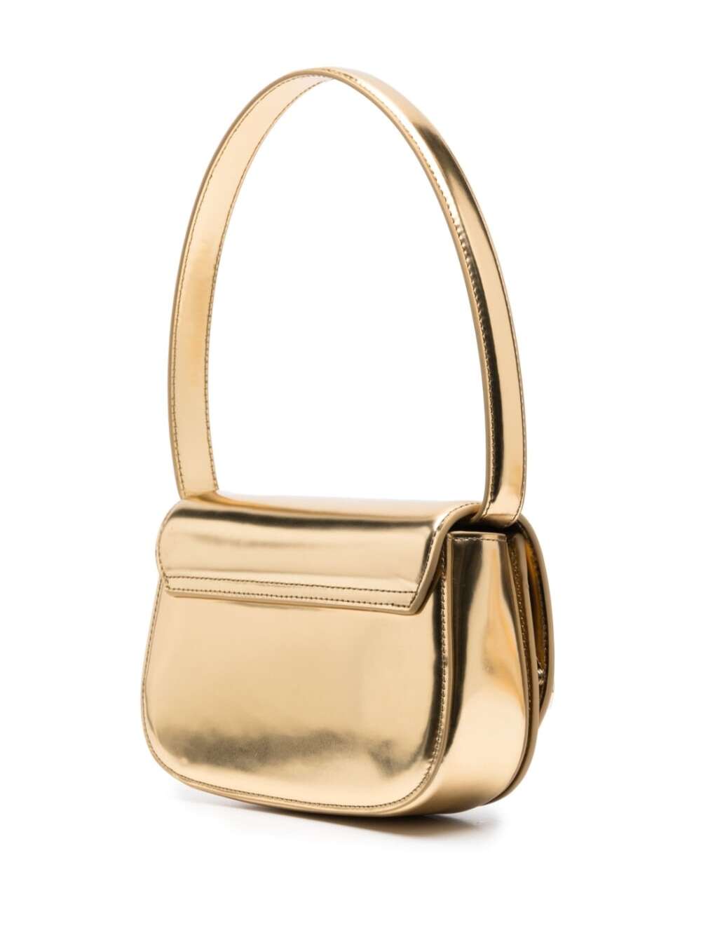 1dr Gold-Colored Handbag With Electroplated Oval D Plaque Glossy Mirrored-Leather Woman Metallic Pmu Shoulder Bags